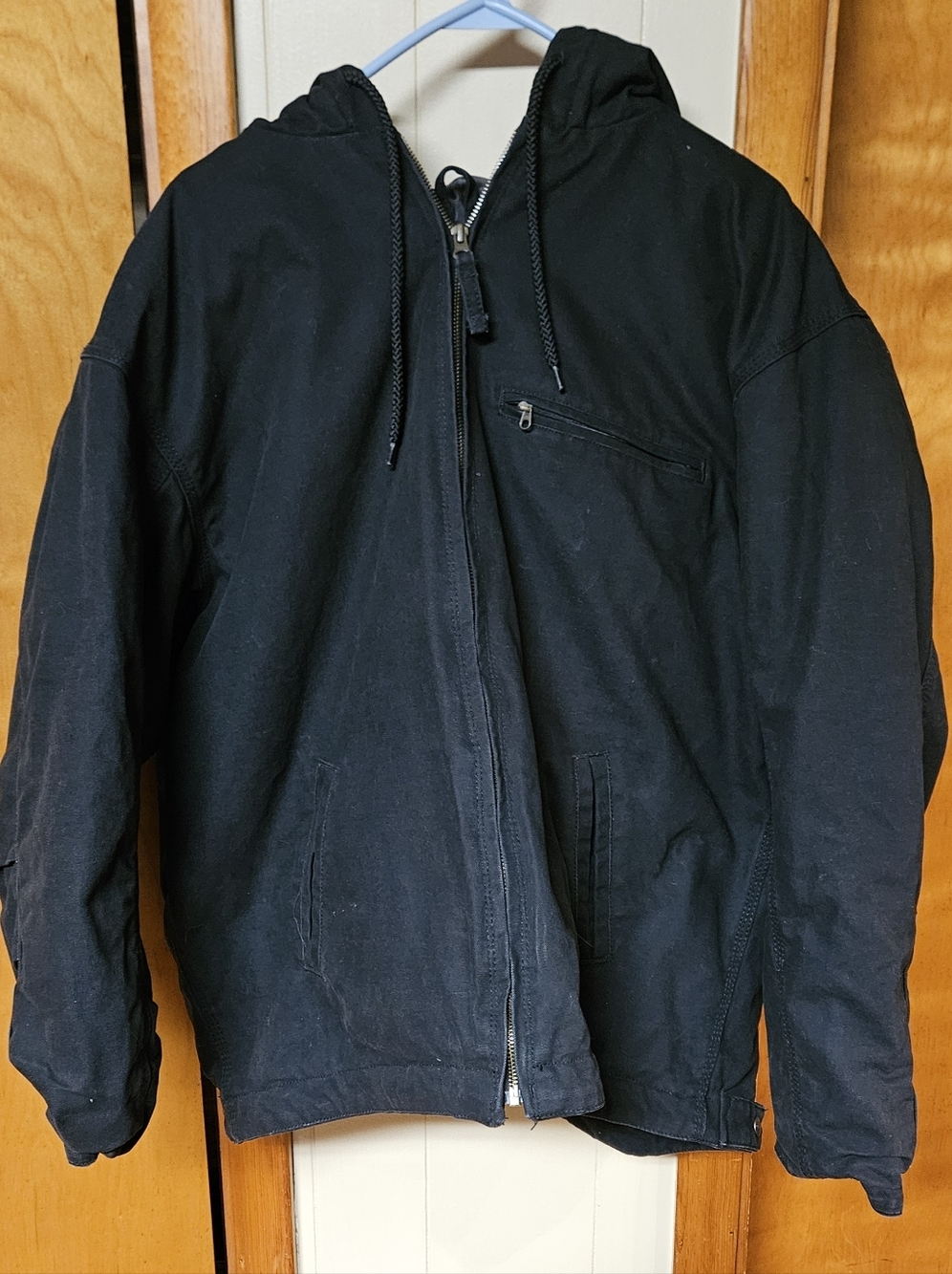 Men's Black Hooded Field Jacket - Durable Zip Front